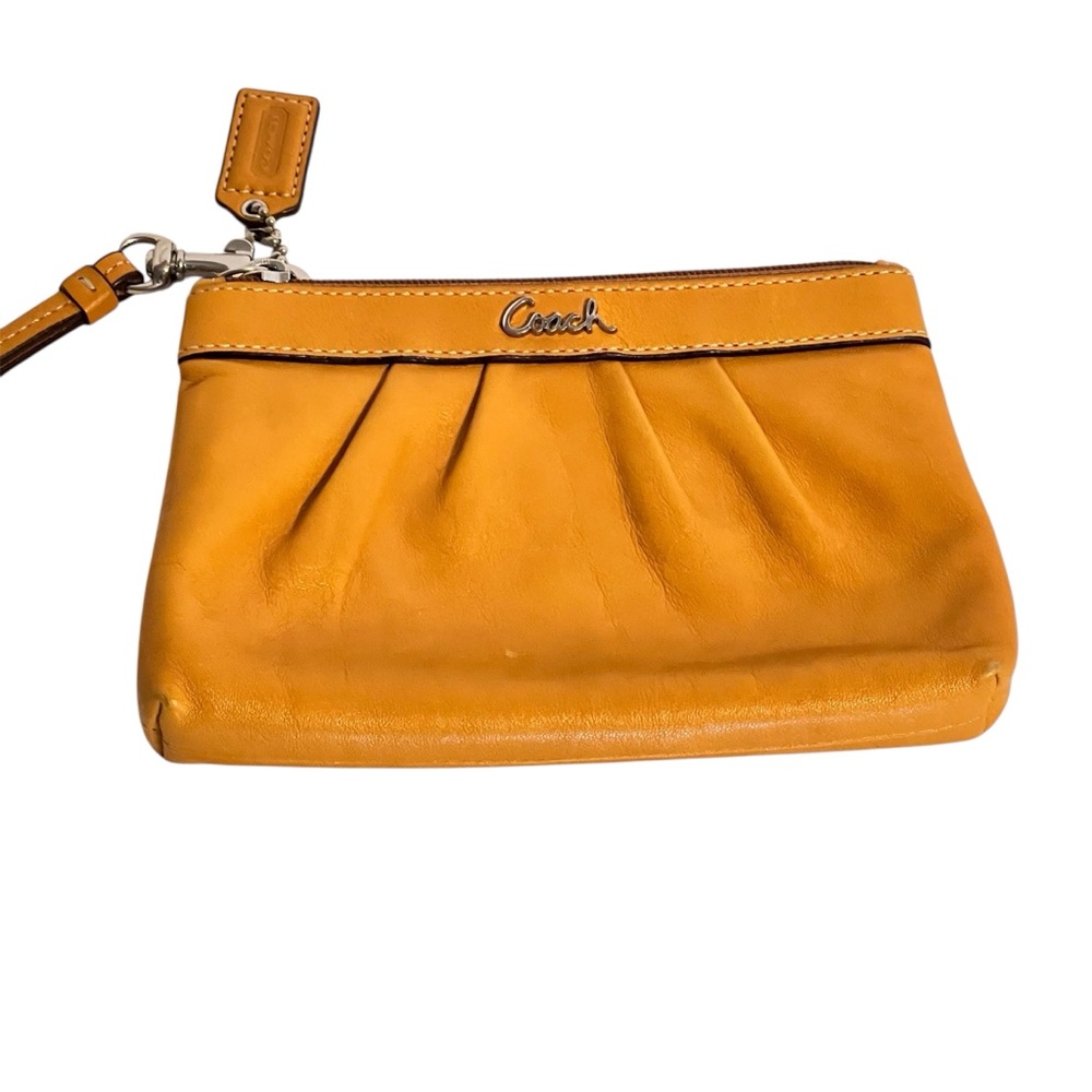 COACH Wristlet Zip Pouch Wallet Gold Mustard Yellow Shirred Pleated